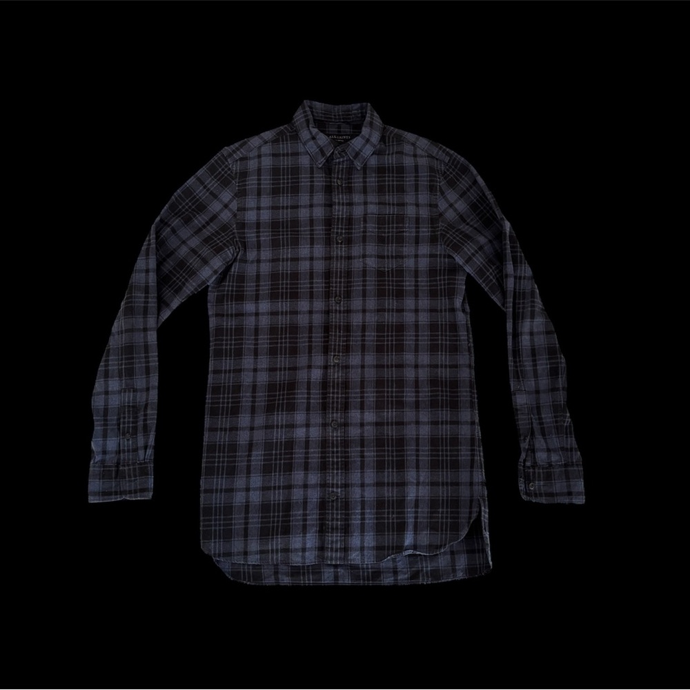 All Saints Men's Black & Blue Plaid Button Down Shirt / XS